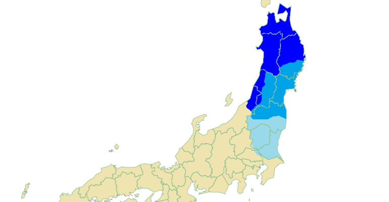 A Comprehensive Guide to Japanese Dialects - A map of Japan with highlighting the region where Tohku is spoken