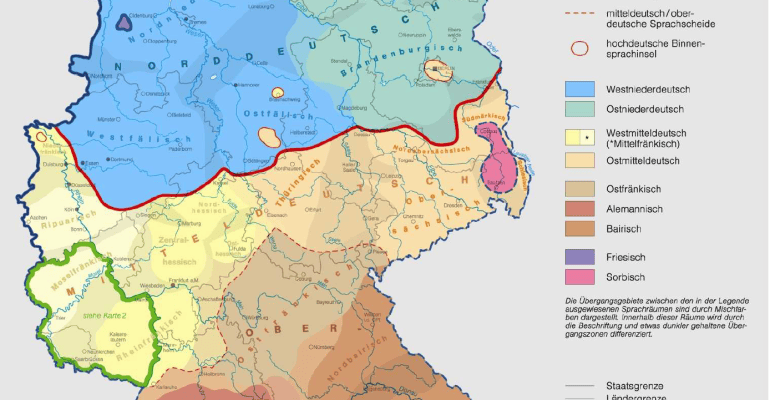 German Dialects – A Comprehensive Guide - Map of Germany divided into regions